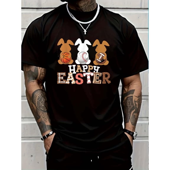 100% Cotton Happy Easter Baseball Football Basketball Bunny Rabbit Boys T-Shirt Graphic T-shirts for men and women