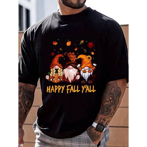 100% Cotton Happy Fall Y'all Gnome Autumn Gnomes Pumpkin T-Shirt Summer Men For Top
