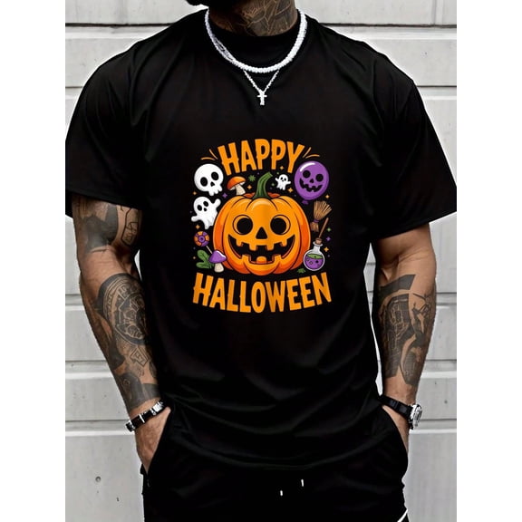100% Cotton Happy Halloween Pumpkin Fun For Trick-Or-Treating T-Shirt Street Hip-Hop Style Men's T-Shirt