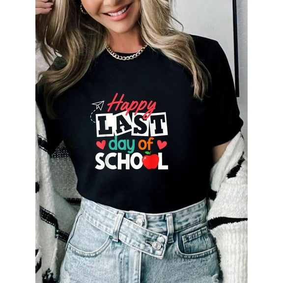 100% Cotton Happy Last Day Of School Teacher End Of Year S Student T-Shirt Graphic Tees Women