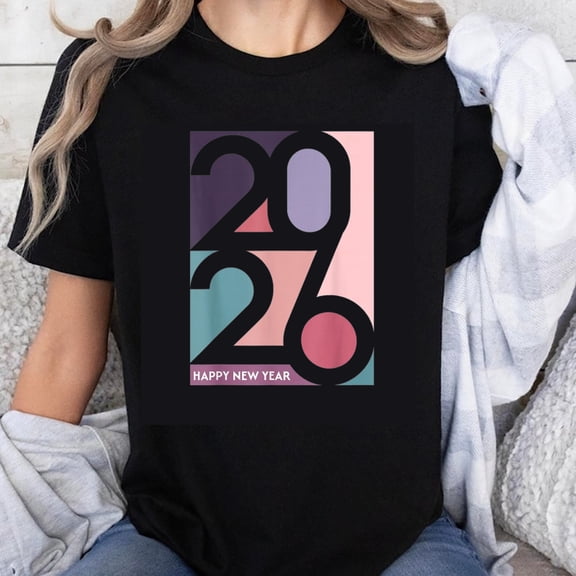 100% Cotton Happy New Year 2026 Colorful Geometric Design Festive Celebration Party Gift For Women Men Unisex T-Shirt