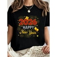 thumbnail image 1 of 100% Cotton Happy New Year 2026 Fireworks T-Shirt Summer Tees Women, 1 of 7