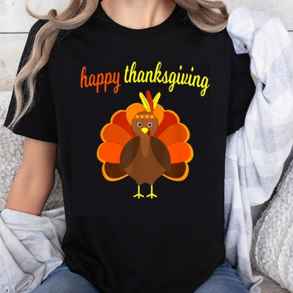 100% Cotton Happy Thanksgiving Turkey Cartoon Print T-Shirt for Women Men Unisex Casual Holiday Shirt Autumn Festival Wear