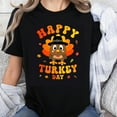 thumbnail image 1 of 100% Cotton Happy Turkey Day Thanksgiving Shirt Cute Turkey Design Black T-Shirt for Women and Men Fall Holiday Gift, 1 of 5
