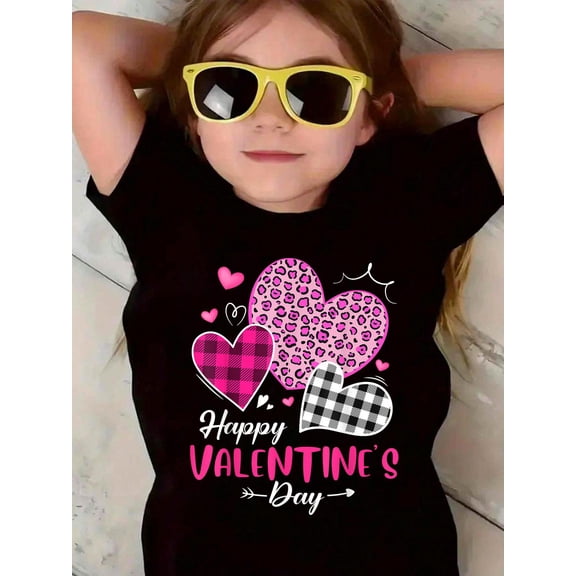 100% Cotton Happy Valentine's Day Leopard And Plaid Hearts Girls Women Kid T-Shirt Graphic T-shirts for boys and girls