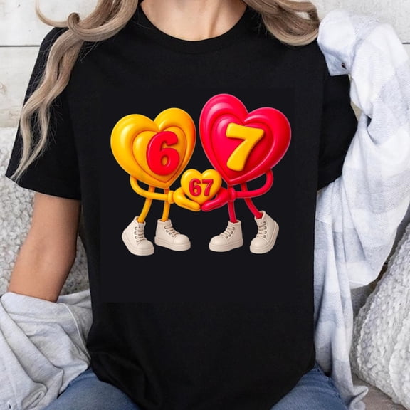 100% Cotton Heart Couple Number 6 And 7 Love Valentine Anniversary Gift For Couples Matching T-Shirt