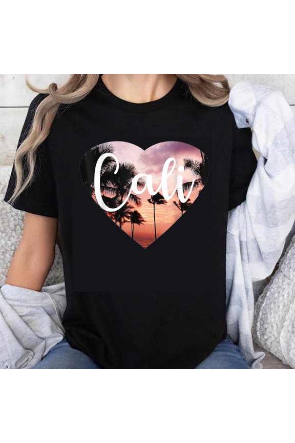 100% Cotton Heart Shape Sunset Palm Trees Cali