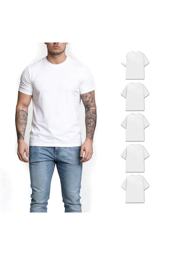 100% Cotton Heavyweight Men’s Casual T-Shirt 180GSM Crew Neck Solid Basic Soft Durable S-3XL ,5 Pack