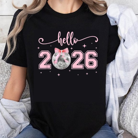 100% Cotton Hello 2026 Pink Disco Ball