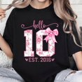 thumbnail image 1 of 100% Cotton Hello Ten EST 2016 10th Birthday Coquette Bow 10 Year Girl T-Shirt, 1 of 4