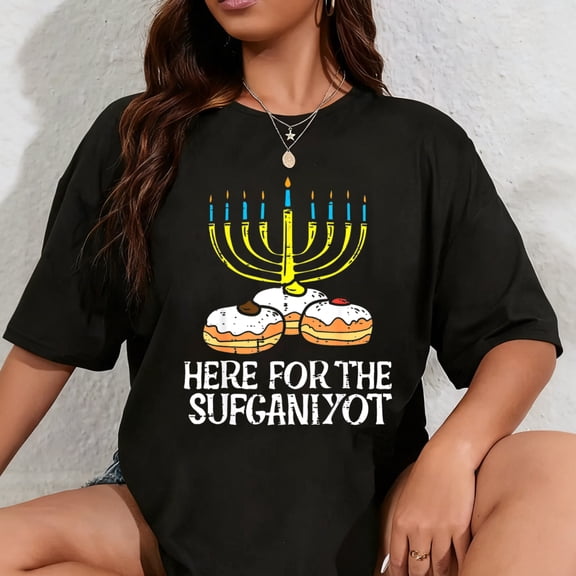 100% Cotton Here for Sufganiyot Funny Hanukkah Hanukkah Pajama PJs T-Shirt