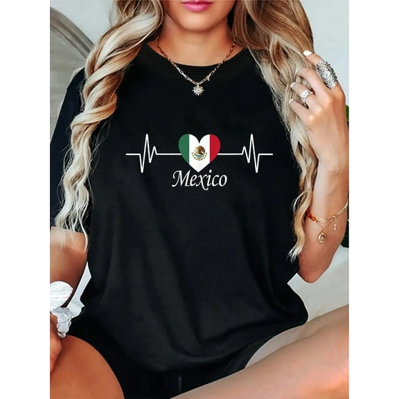 100% Cotton Hispanic Heritage Mexico Flag Heartbeat Mexican Men Women T-Shirt