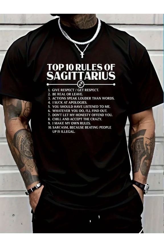 100% Cotton Horoscope Symbols Astrology Sign Top 10 Rules Of Sagittarius T-Shirt Round Neck Short Sleeve T-Shirt Women's Men's Graphic Tee Women's Men Graphic Tee