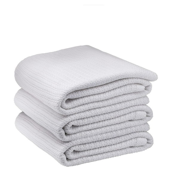 100% Cotton Hospital Thermal Blankets - Open Weave Cotton Blanket - Breathable and Prevent Overheating - Soft, Comfortable and Warm - Hand and Machine Washable (3, White)