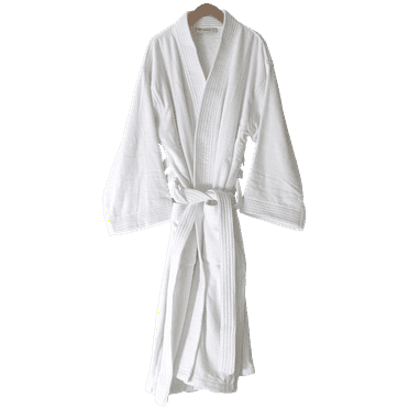 100% Cotton Hotel Bathrobe White Plush Velour Kimono 48 x 63 Unisex
