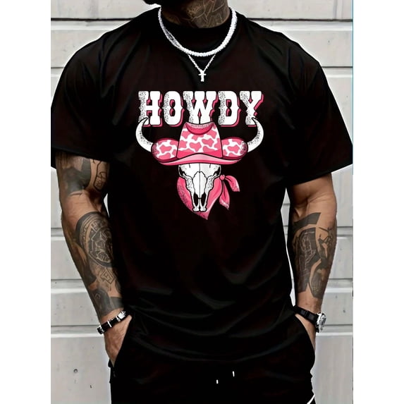 100% Cotton Howdy Cow Print Western Country Cowgirl Rodeo Women Girls T-Shirt Men's Women's Vintage Summer Vacation Tops Graphic Tee
