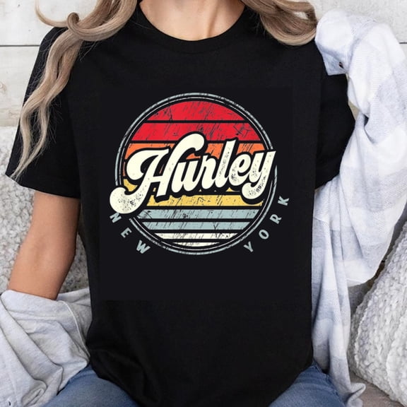 100% Cotton Hurley New York Vintage Sunset Logo Retro Style Unisex T-Shirt