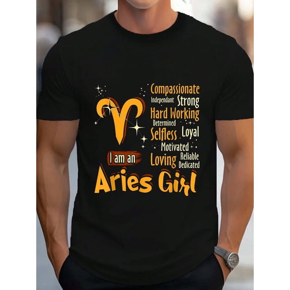100% Cotton I Am An Aries Zodiac Sign Funny T-Shirt Men's Graphic Tee Causal Tops