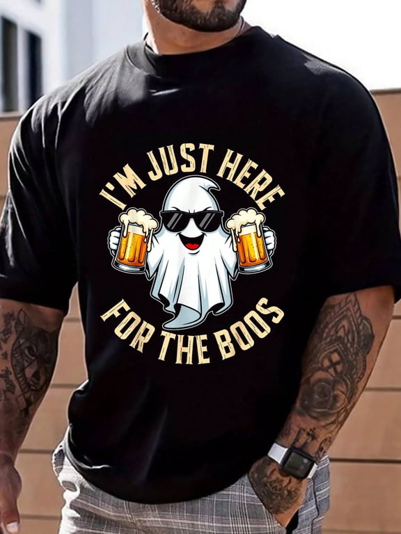 100% Cotton I'Just Here For The Boos Funny Halloween Ghost Men Women T-Shirt Men's Summer Fashion Short-Sleeved Shirts