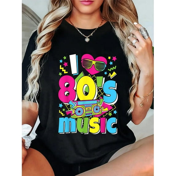 100% Cotton I Love 80s Music 80's Costume Eighties Theme Outfit 1980s T-Shirt