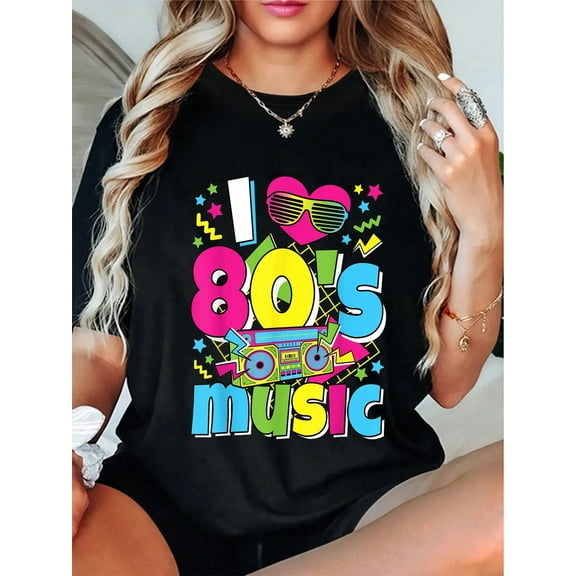 100% Cotton I Love 80s Music 80's Costume Eighties Theme Outfit 1980s T-Shirt