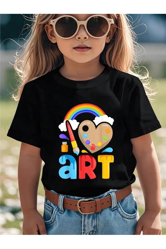 100% Cotton I Love Art Artist Painter Colorful Painting Gifts Kids Girls T-Shirt Small Graphic T-shirts for girls