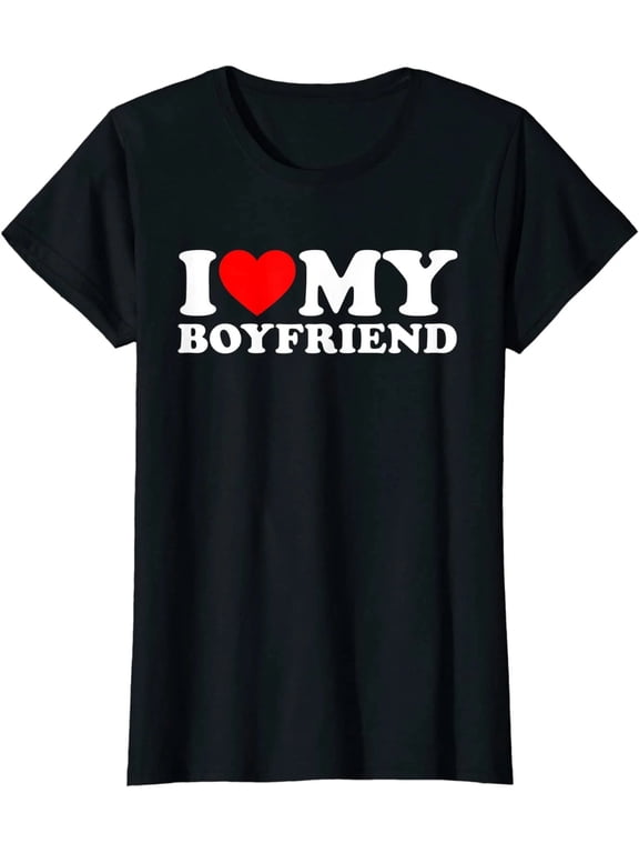 100% Cotton I Love My Boyfriend Heart Graphic T-Shirt for Men Women, Cute Relationship Love Shirt, Couple Matching Gift Tee, Romantic Anniversary Present, Casual Short Sleeve Crewneck Tee for Adults