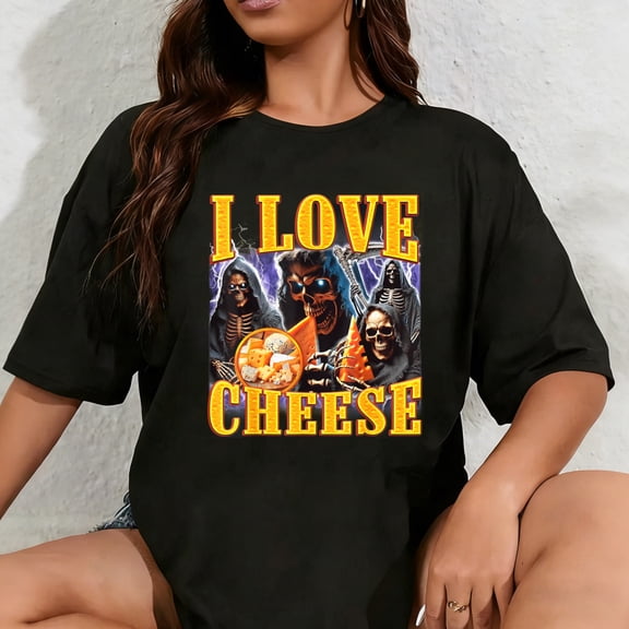 100% Cotton I Love Cheese Funny Skeleton Meme Weird T-Shirt