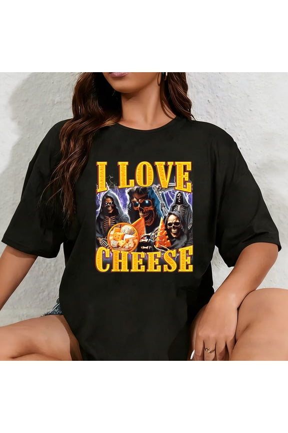 100% Cotton I Love Cheese Funny Skeleton Meme Weird T-Shirt