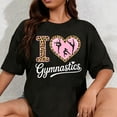 thumbnail image 1 of 100% Cotton I Love Gymnastics Girls Rhythmic Gymnast Animal Print Heart T-Shirt, 1 of 5