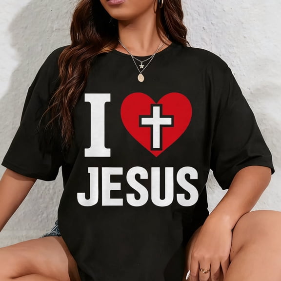 100% Cotton“I Love Jesus” Christian Faith Cross Heart for Men Women Premium Tri-Blend T-Shirt