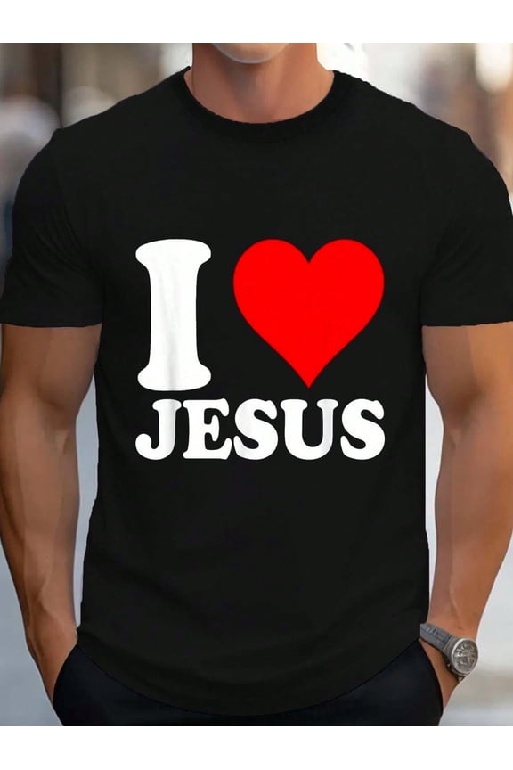 100% Cotton I Love Jesus Shirt I Red Heart Jesus Christian T-Shirt Women's Men's Graphic Tee Causal Tops Fashion Tshirt Short Sleeve T-Shirt