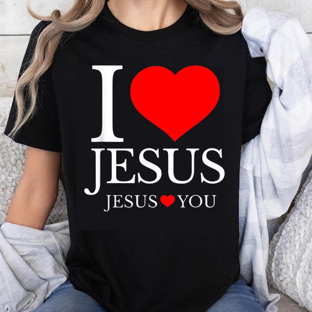 100% Cotton I Love Jesus T-Shirt Christian Faith Gift For Women Men ...