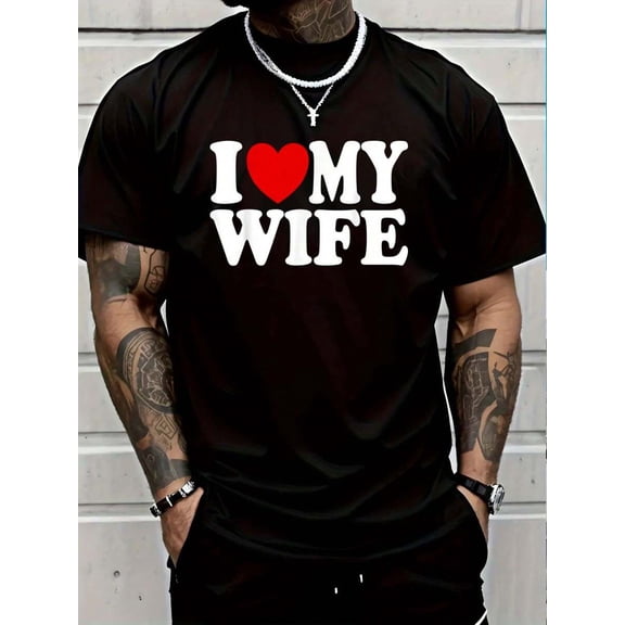 100% Cotton I Love My Wife Heart Funny Cool Husband Gift T-Shirt Men Graphic Tee