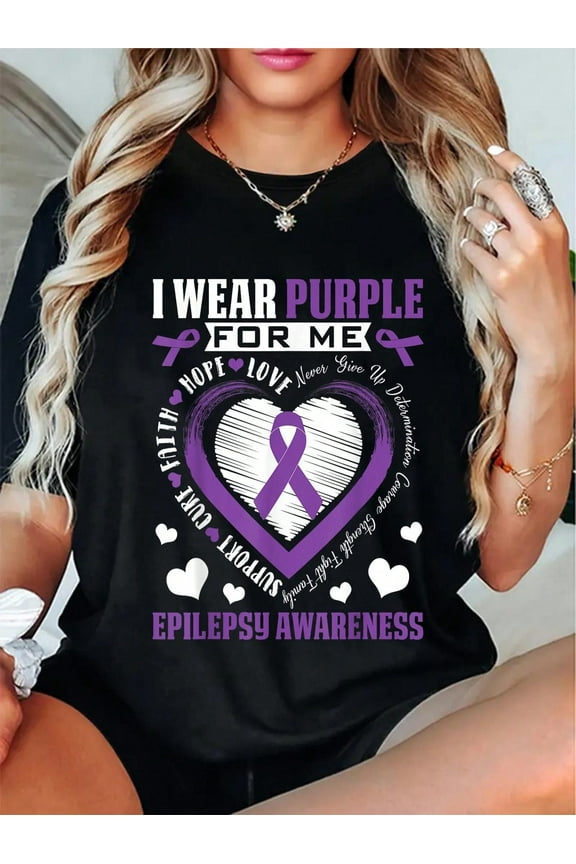 100% Cotton I Wear Purple For Me Epilepsy Awareness Month Heart Warrior T-Shirt
