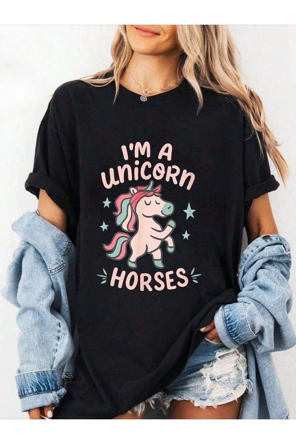 100% Cotton I'm A Unicorn Among Horses Girl Power T-Shirt Summer Tees Women