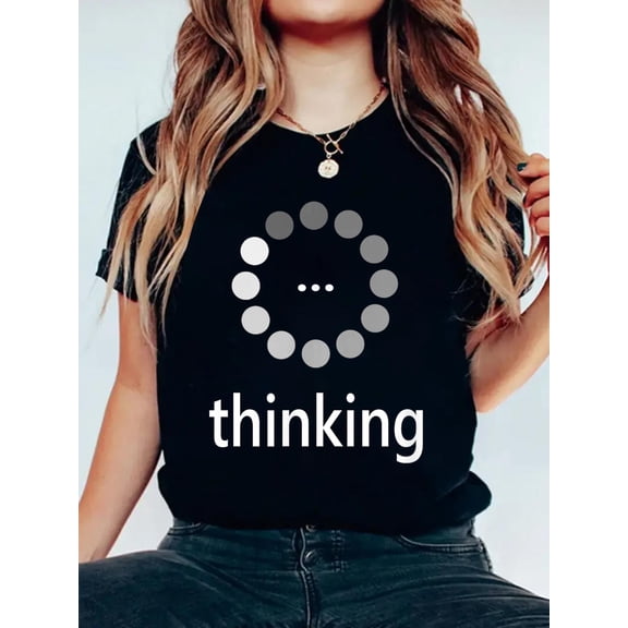 I'm Thinking Shirt, Loading Thought Process Logo Pun T-Shirt Women's Men's Graphic Tee Casual Tops