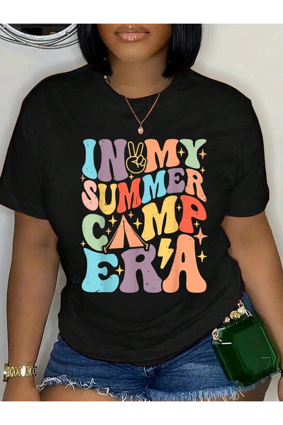 100% Cotton In My Summer Camp Era Retro Groovy Summer Break Women Men T-Shirt Women's Men's Graphic Tee Casual Tops