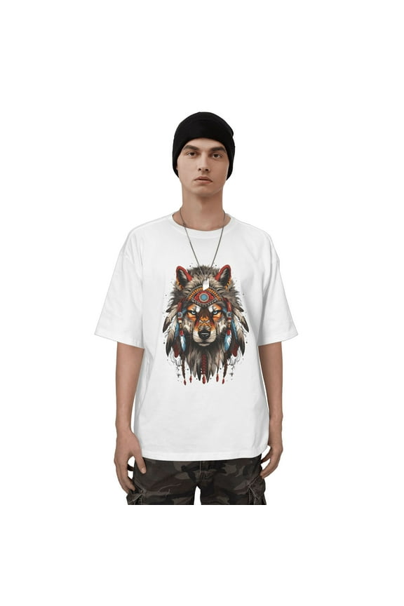 100% Cotton Indian Wolf Head Graphic Short Sleeve T-Shirt – Comfortable and Breathable for Ultimate Comfort