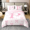 thumbnail image 1 of 100% Cotton Initial Letter P Duvet Cover Set Queen Size,Princess Style Pink Bowknot Girly Romantic Bedding Set,Dreamy Bow Love Hearts Kawaii Pink Quilt Cover(No Filler) with 2 Pillowcases, 1 of 6