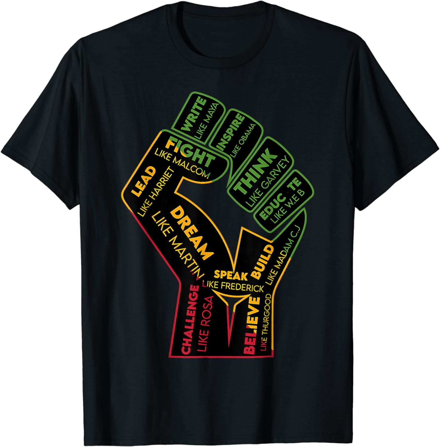 100% Cotton Inspiring Black Leaders Power Fist Hand Black History Month ...