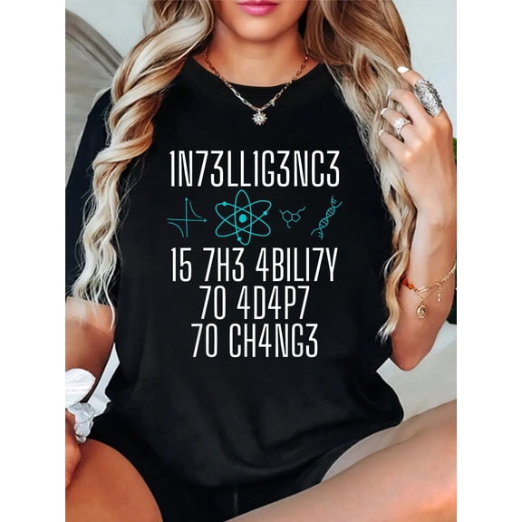 100% Cotton Intelligence is The Ability to Adapt to Change Smart People T-Shirt Women's Men's Graphic Tee Casual Tops