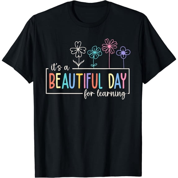 100% Cotton It's A Beautiful Day For Learning T‑Shirt, Teacher Student Graphic Tee, Unisex Casual Short‑Sleeve Tops, Back To School Gift