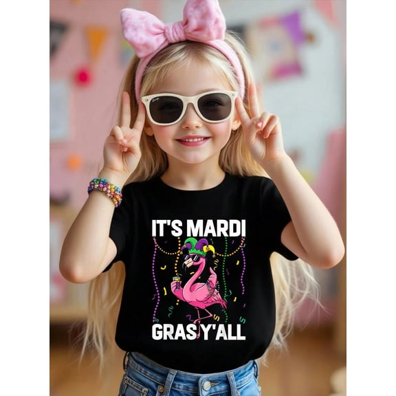 100% Cotton It's Mardi Gras Y'all Shenanigan Beans Flamingo Kid T-Shirt Graphic T-shirts for boys and girls
