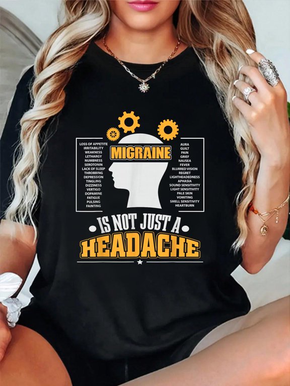 100% Cotton It's not just a Headache Depression Pain Migraine Awareness T-Shirt Women's Men's Graphic Tee Casual Tops