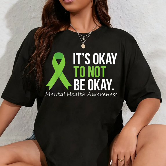 100% Cotton Its Okay To Not Be Okay Shirt Mental Health Awareness Ribbon T-Shirt