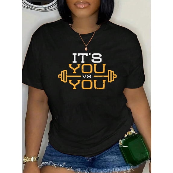 100% Cotton Its Vs You Workout Gym Workout Motivation Fitness Men Women T-Shirt Print Round Neck Cotton T-Shirt, Summer Women's Tops, gift