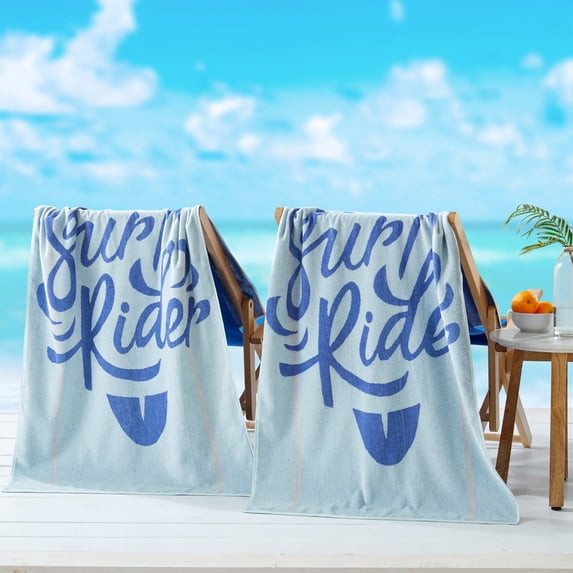 100% Cotton Jacquard 2 Pack 30" x 60" Printed Beach & Pool Towels, Surf