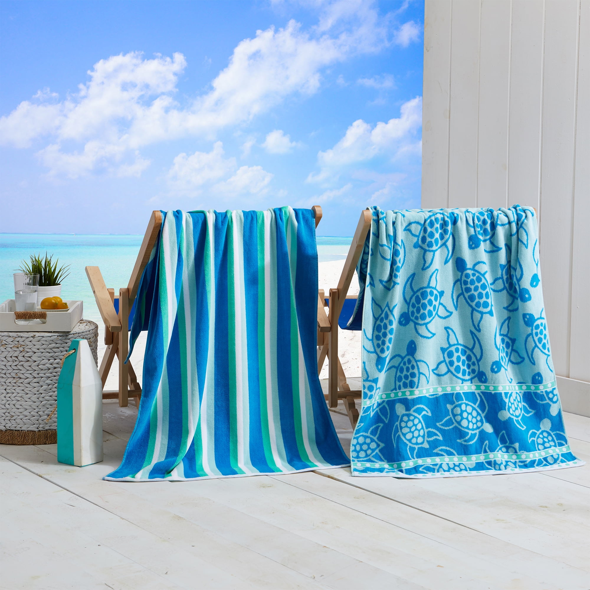 100% Cotton Jacquard 2 Pack 30" x 60" Printed Beach & Pool Towels - Walmart.com