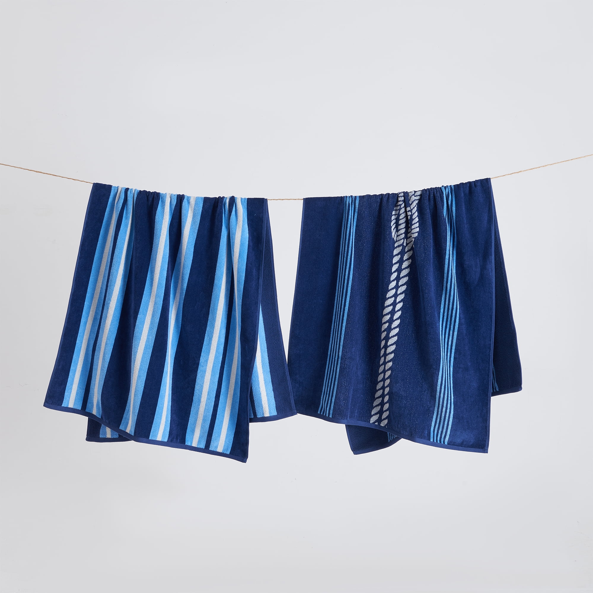 Navy and Royal Blue Knot & Stripe Cotton Beach Towels, 2 Pack - 30" x 60"